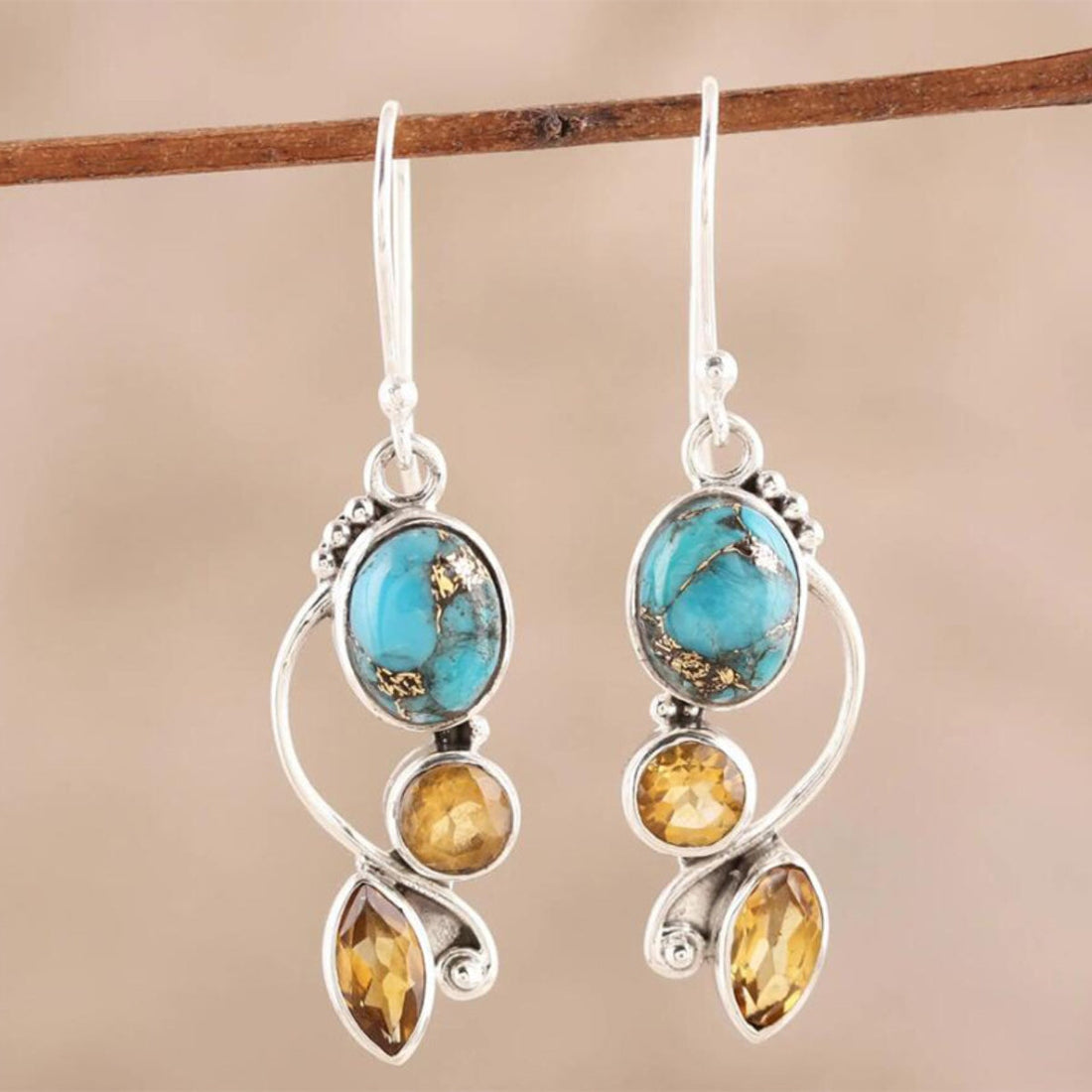 geometric alloy dangle hoops