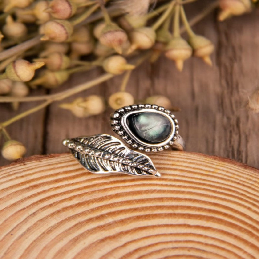 moonstone leaf twist ring