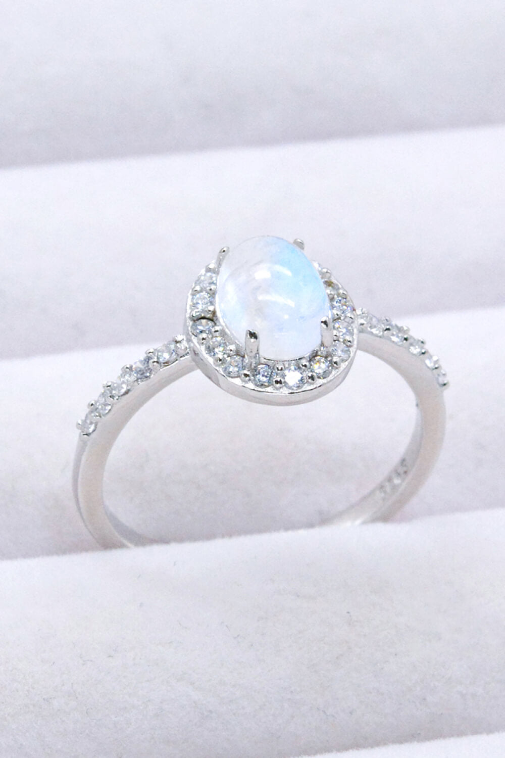 moonstone halo silver ring