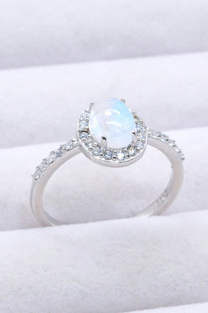 moonstone halo silver ring