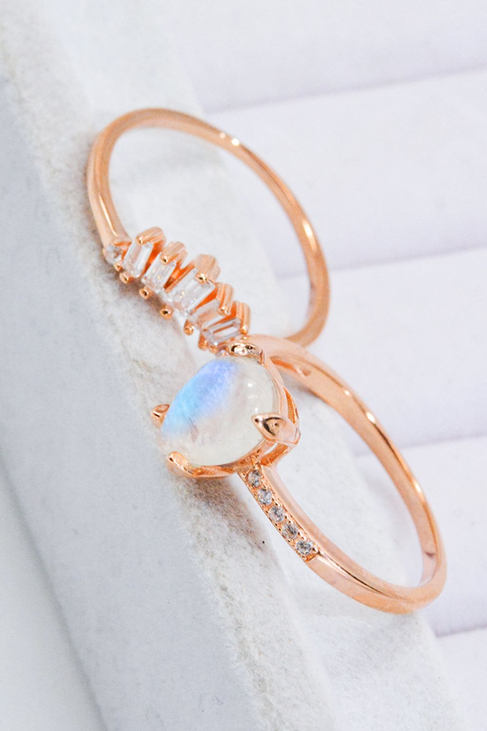 moonstone zircon rose gold set