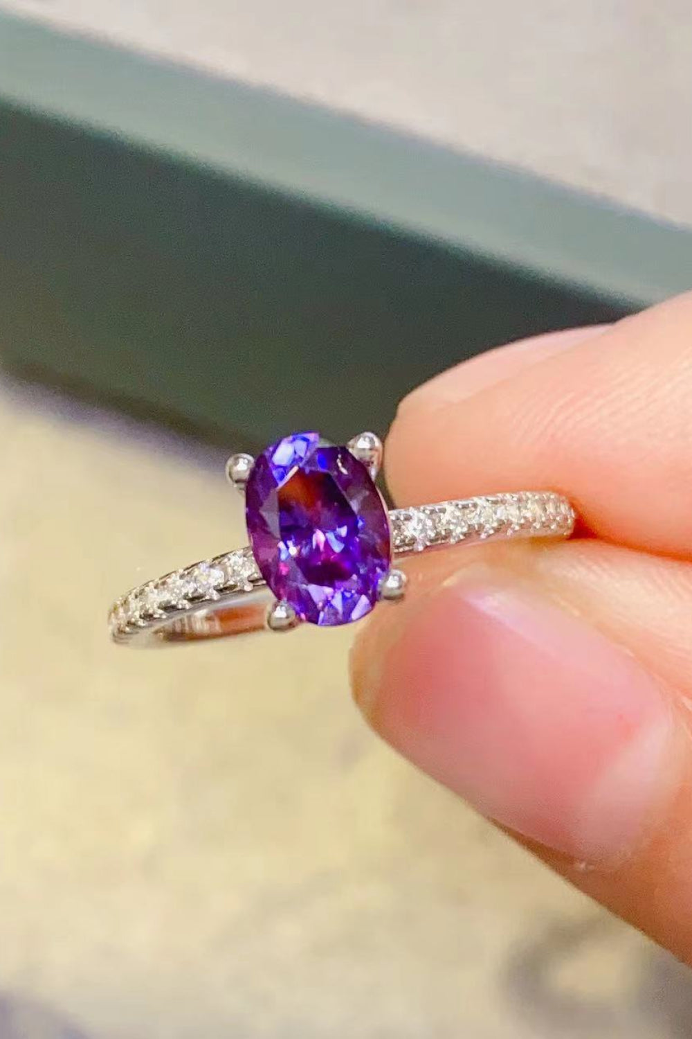 1ct purple moissanite prong ring