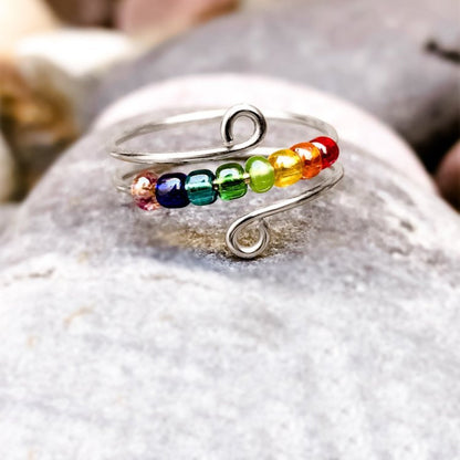 beaded wrap silver ring