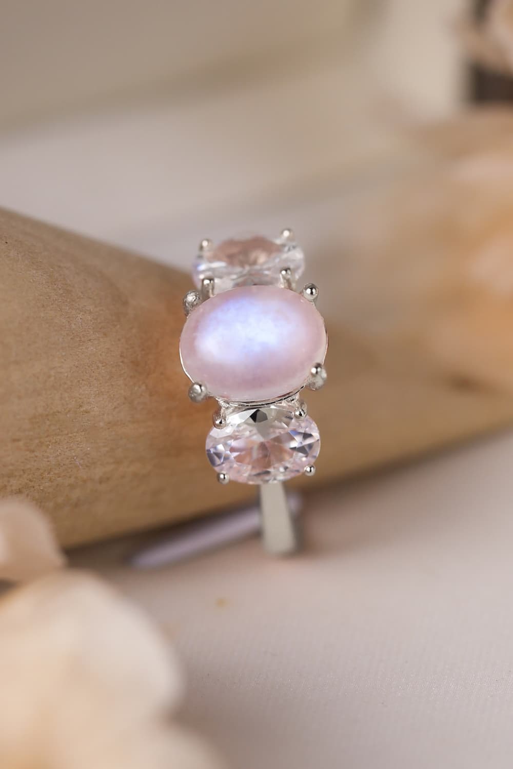 moonstone three stone ring