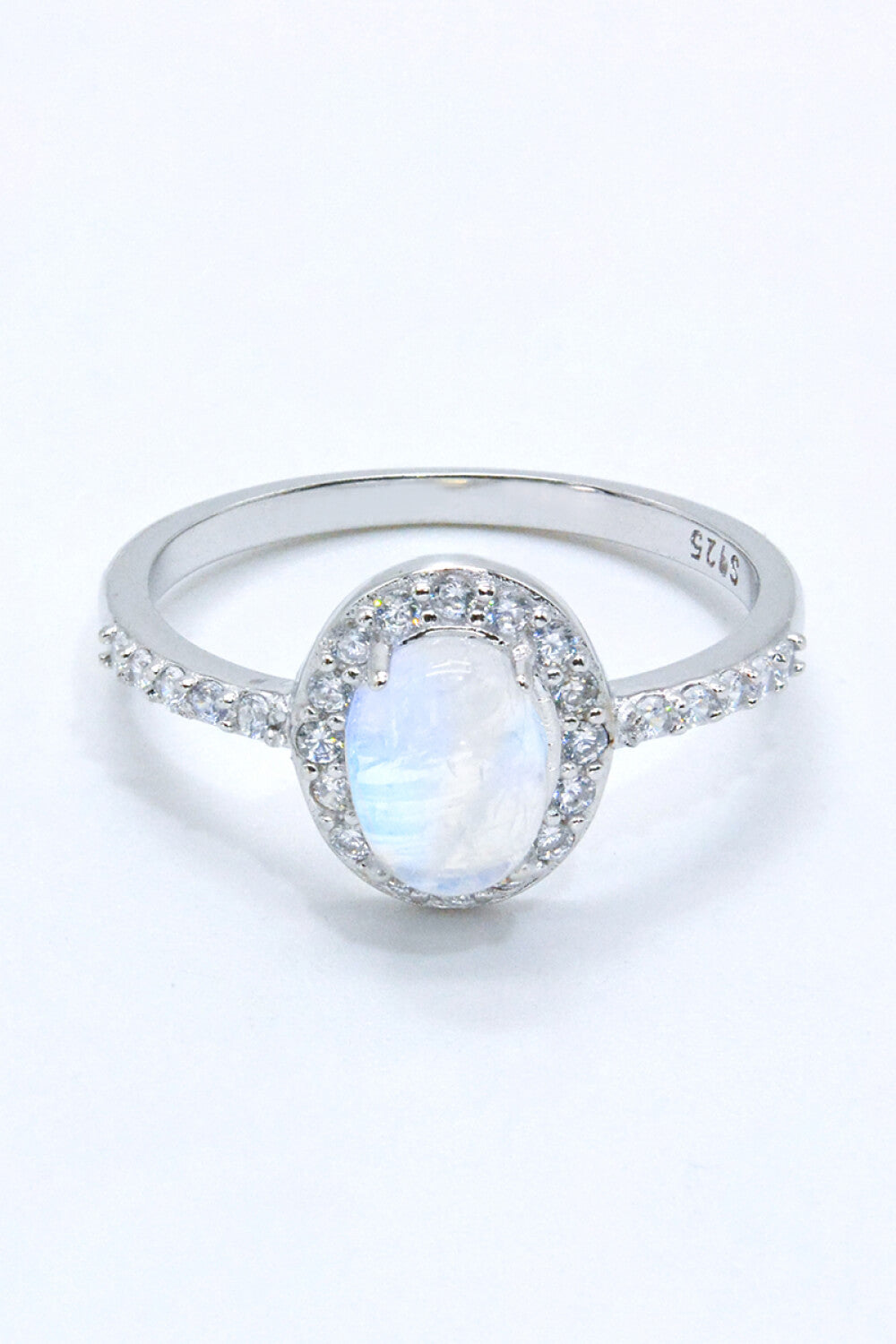 moonstone halo silver ring
