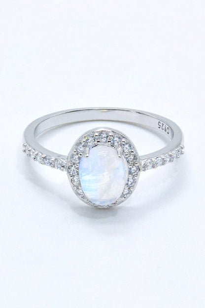 moonstone halo silver ring
