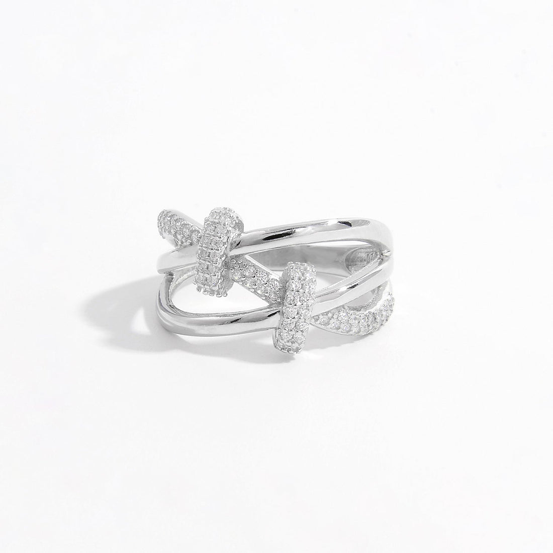 crisscross zircon silver ring