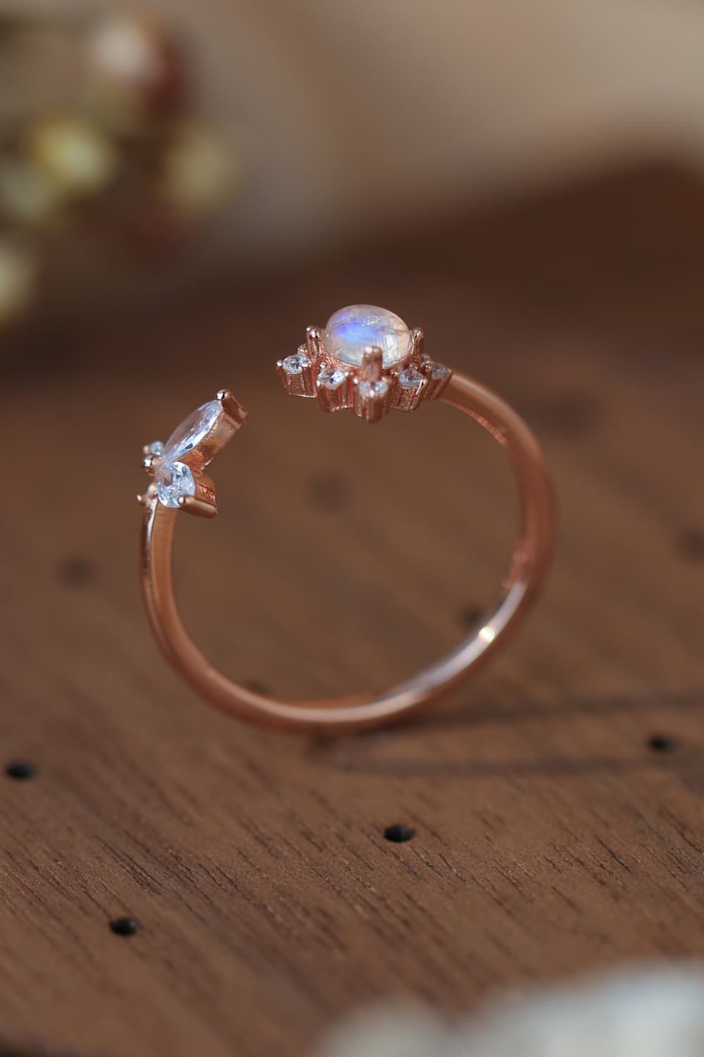 rose gold moonstone open ring
