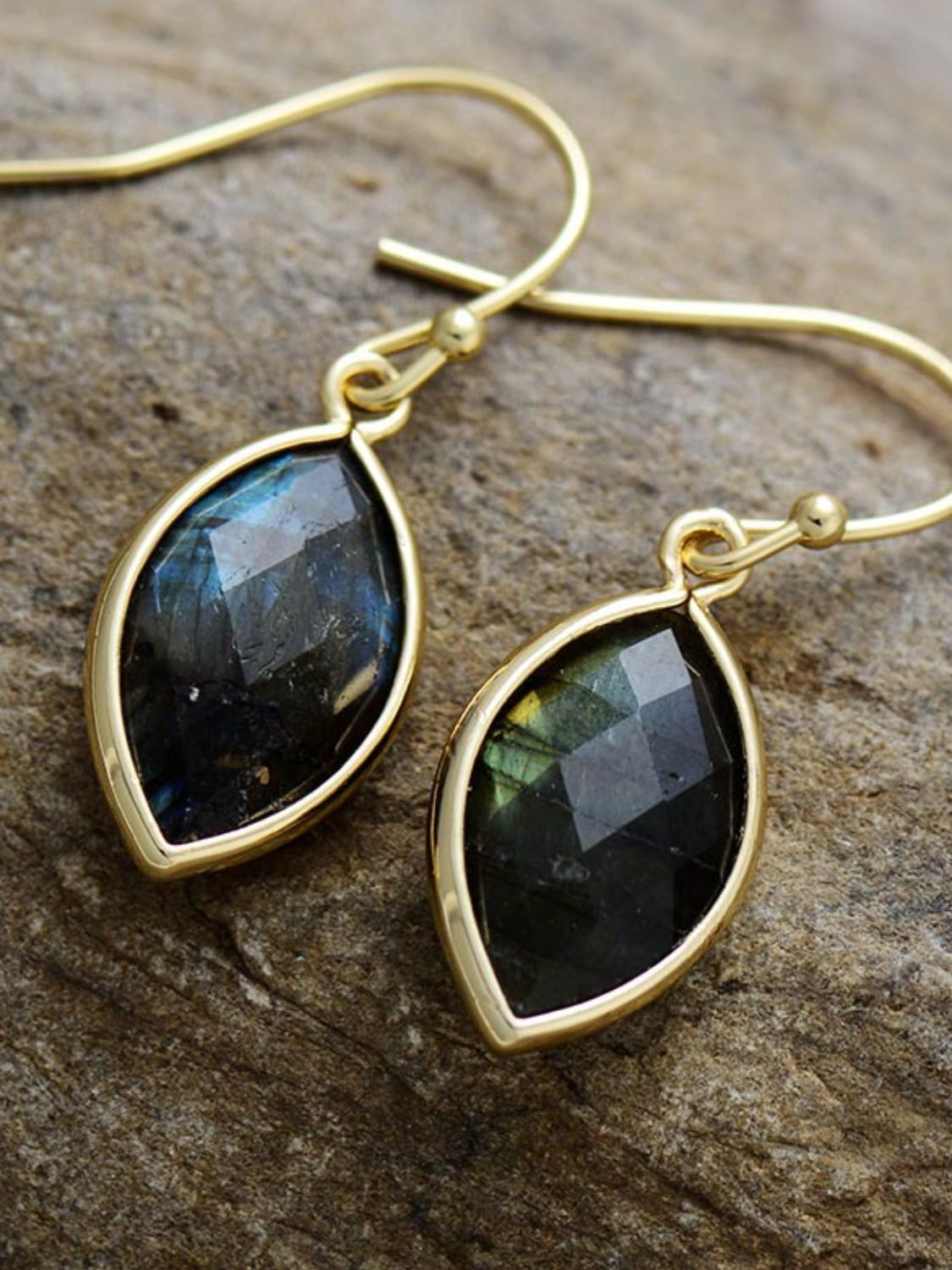 geometric stone dangle hoops