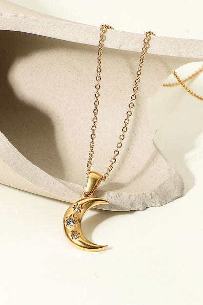 gold moon zircon pendant necklace