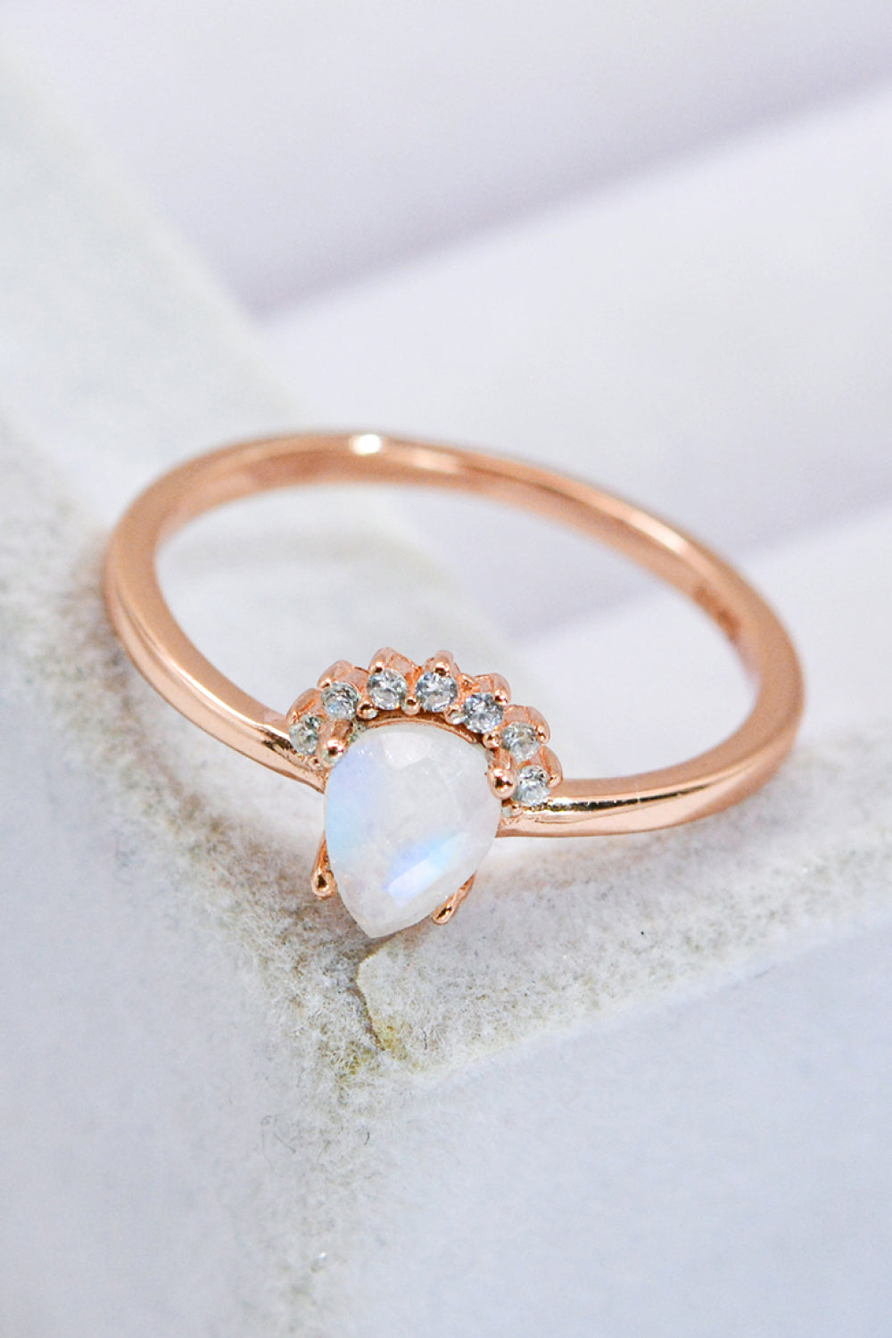 rose gold moonstone pear ring
