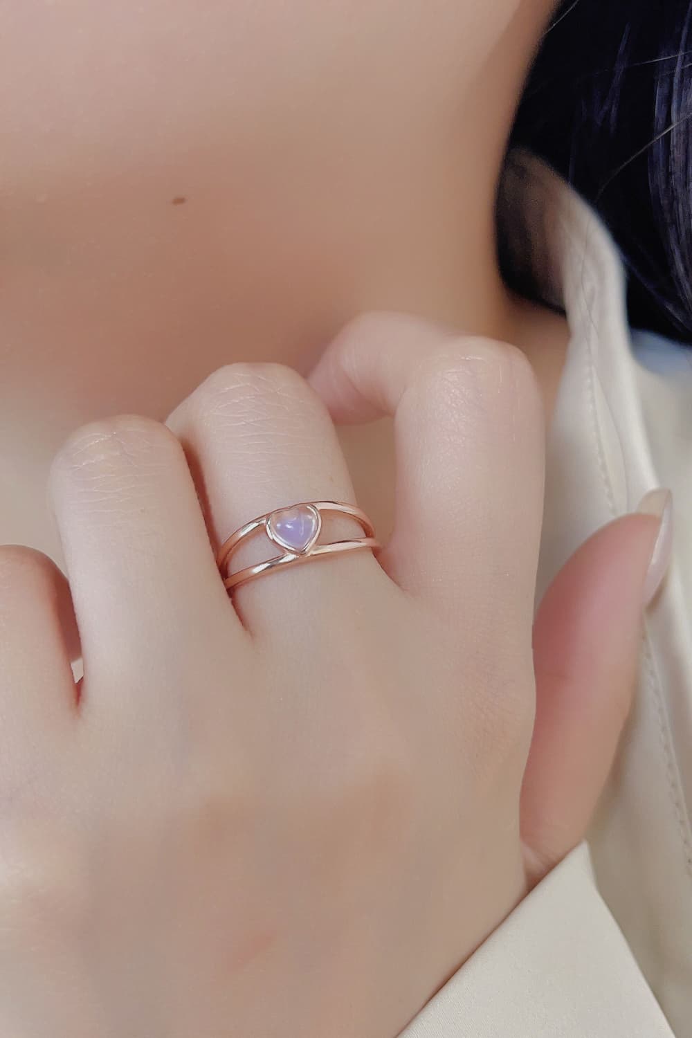 moonstone heart silver ring
