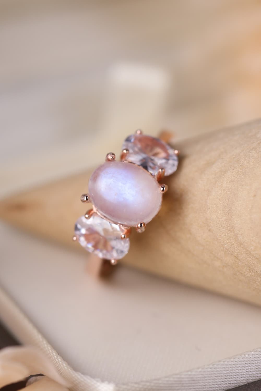 moonstone three stone ring