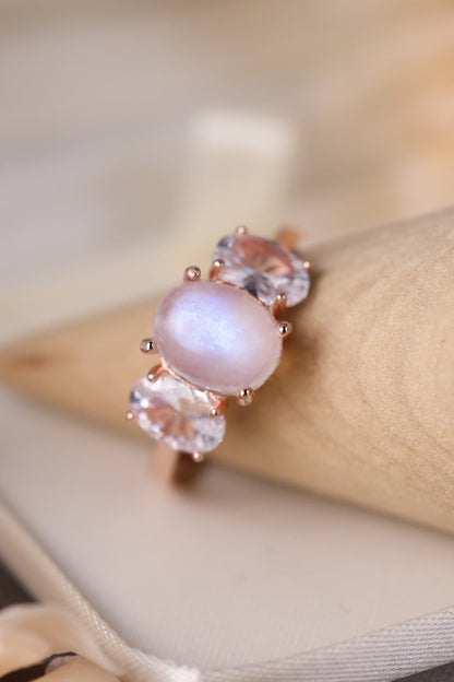 moonstone three stone ring