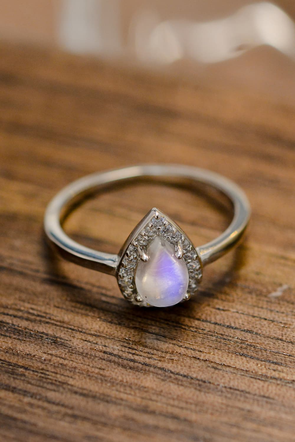 moonstone halo teardrop ring