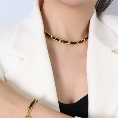 gold leather link choker