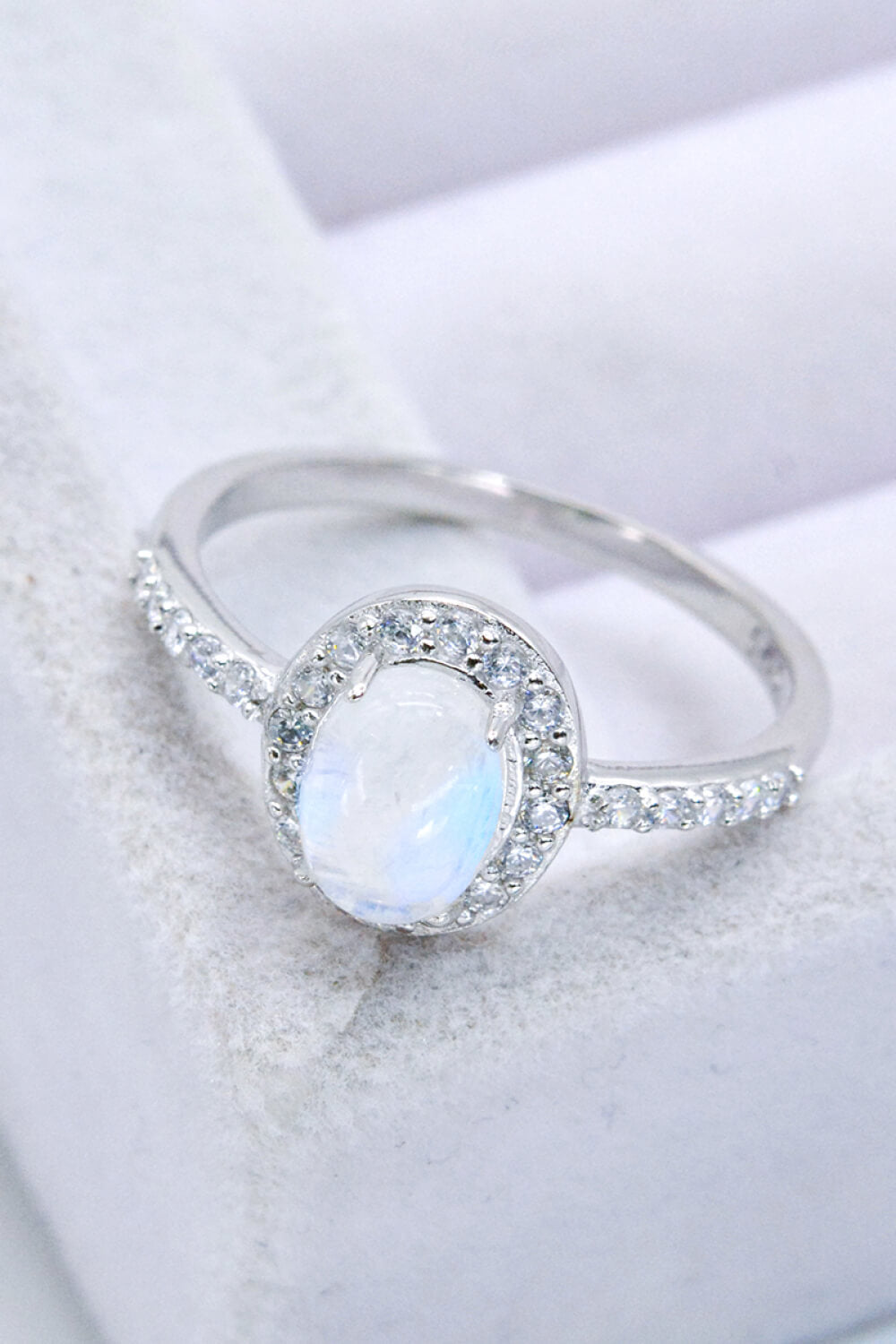 moonstone halo silver ring