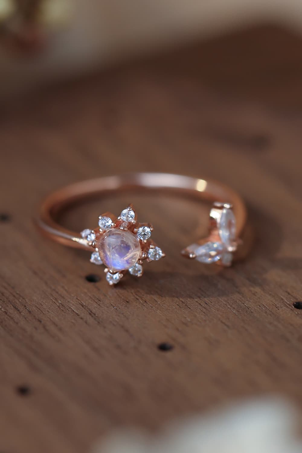 rose gold moonstone open ring