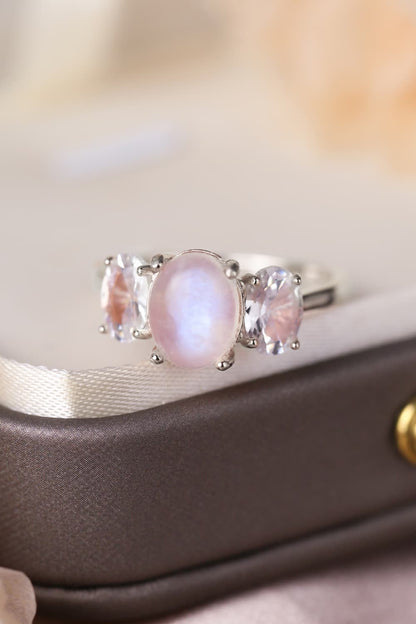 moonstone three stone ring