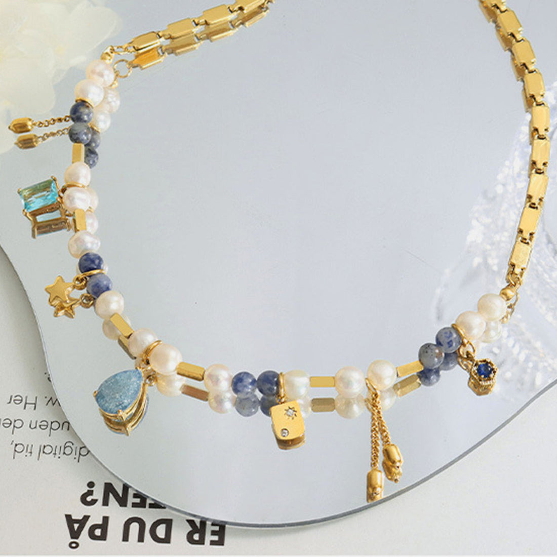 gold beaded charm necklace