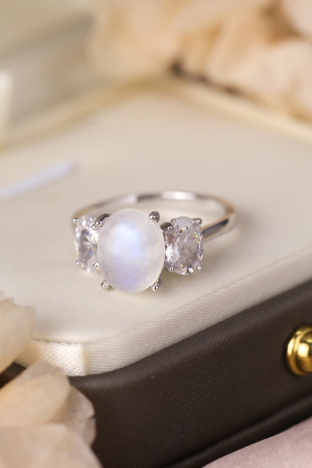 moonstone three stone ring