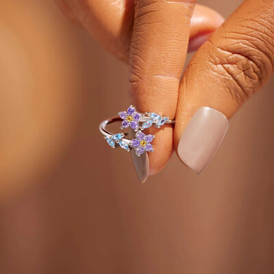 blossom zircon silver ring