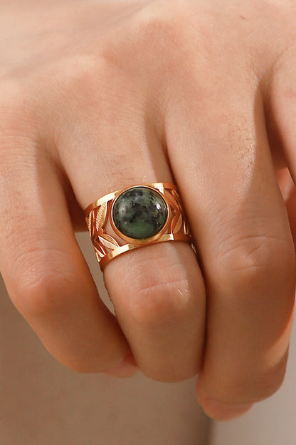 gold malachite leaf ring