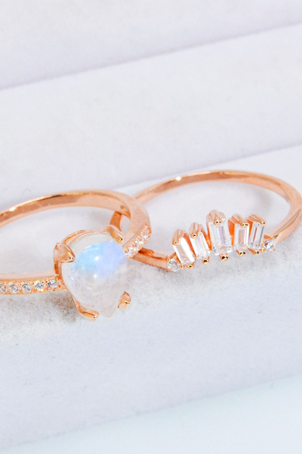moonstone zircon rose gold set