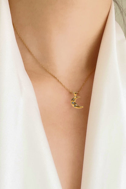 gold moon zircon pendant necklace