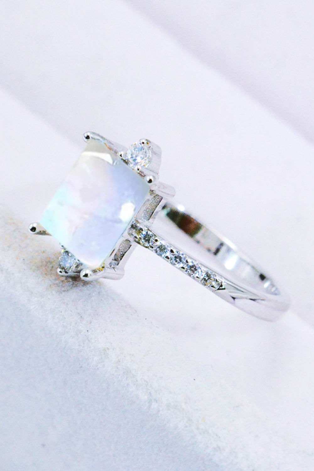 square moonstone silver ring