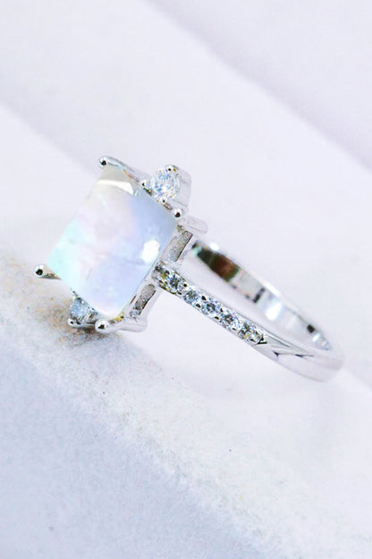 square moonstone silver ring