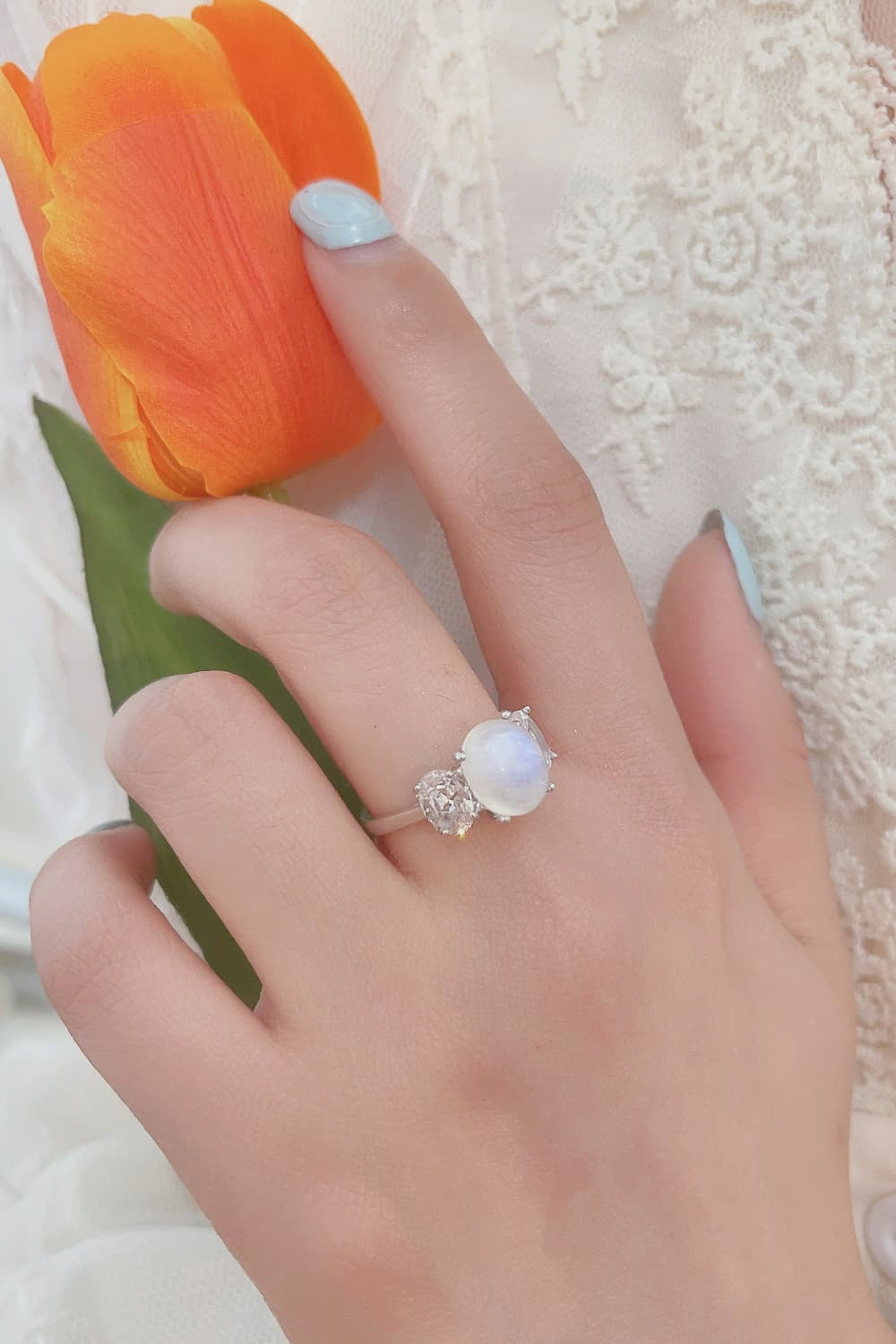 moonstone three stone ring