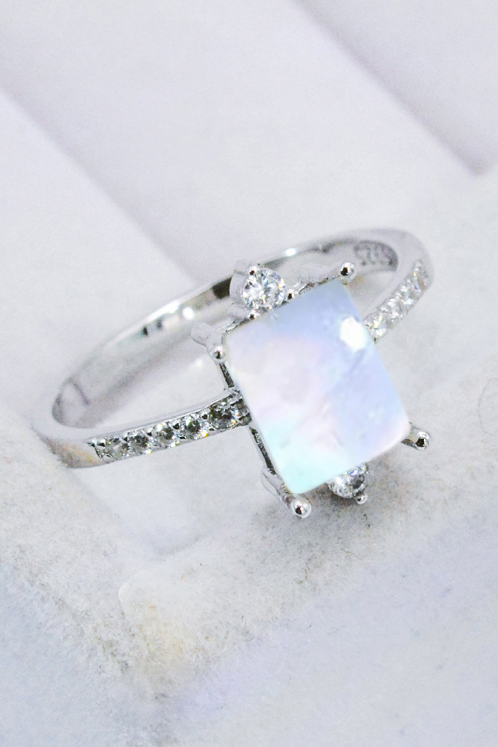 square moonstone silver ring