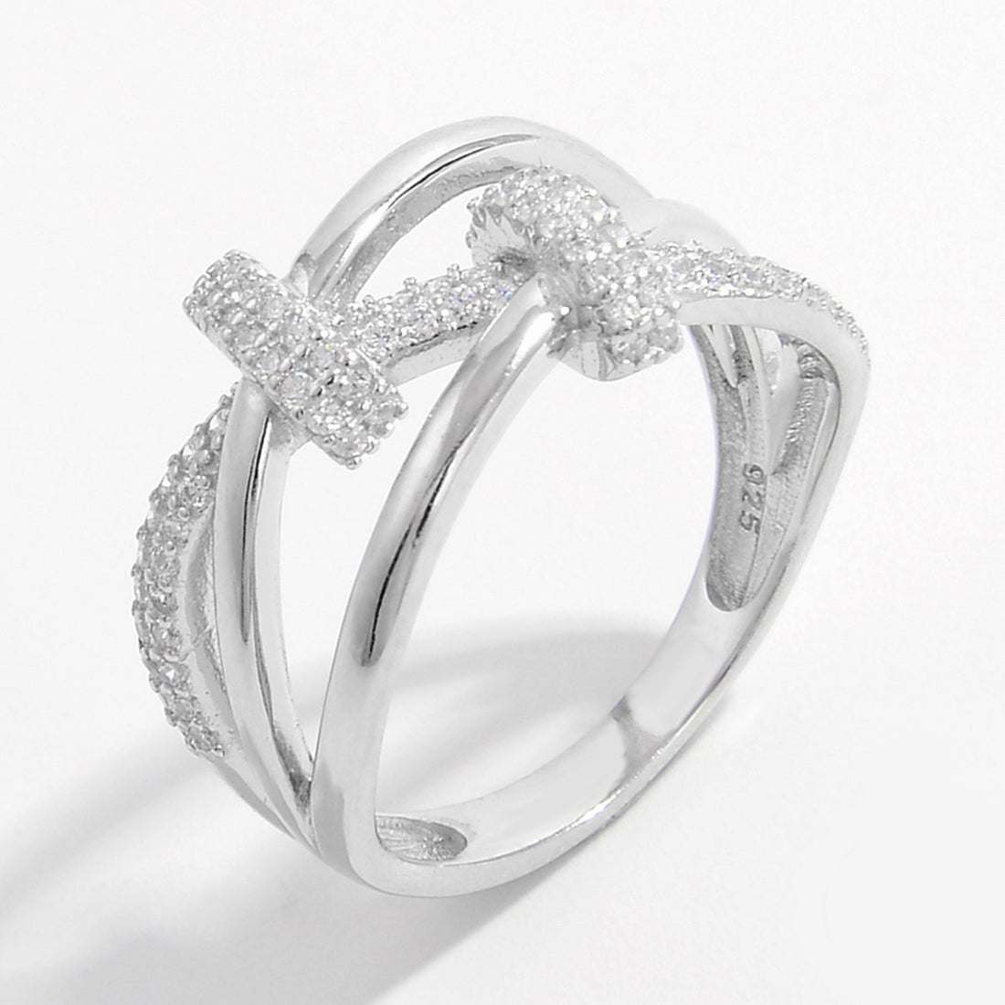 crisscross zircon silver ring