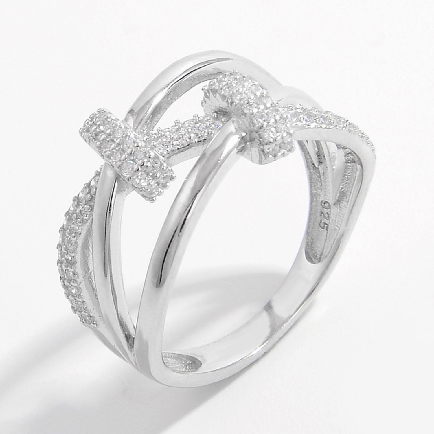 crisscross zircon silver ring