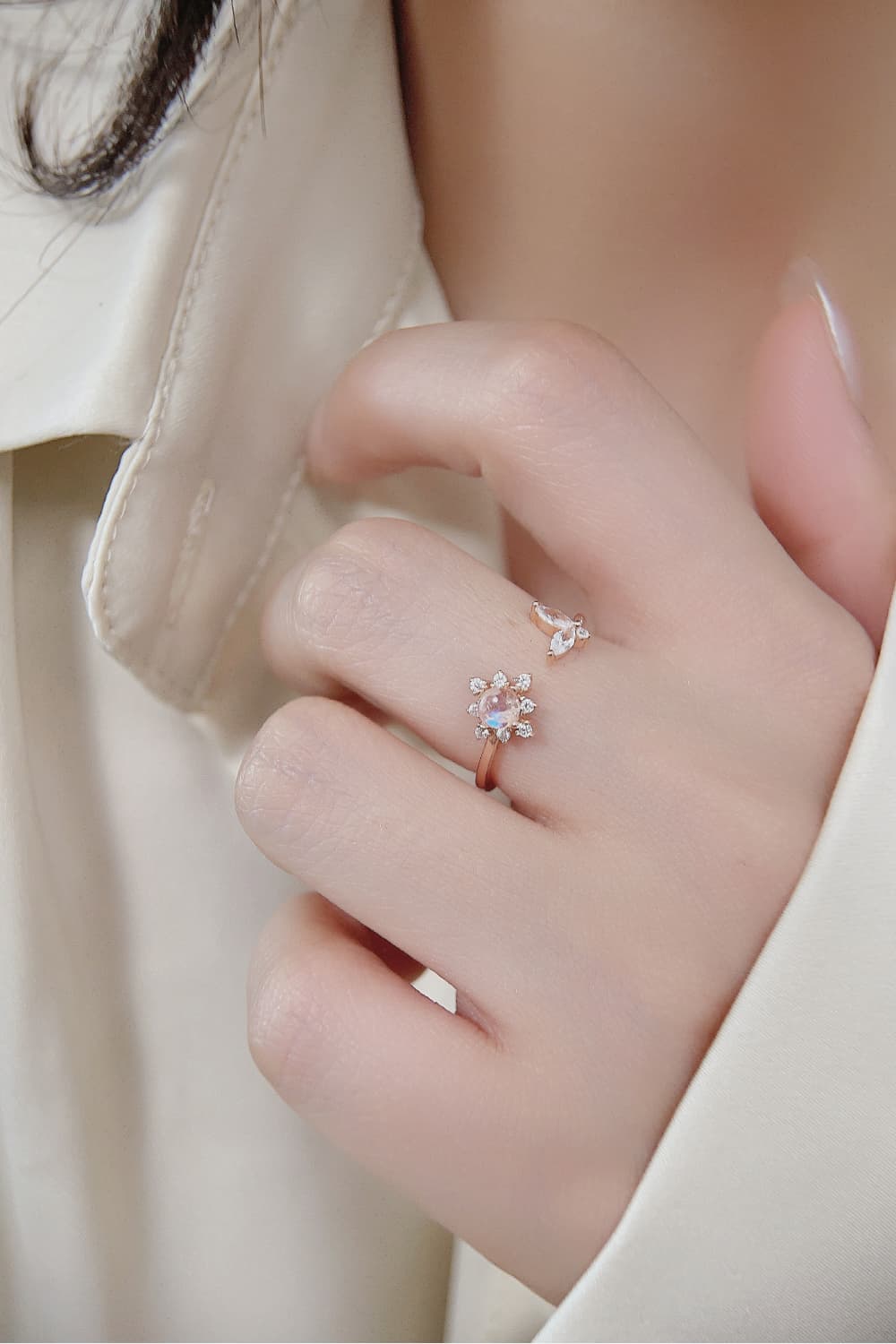 rose gold moonstone open ring
