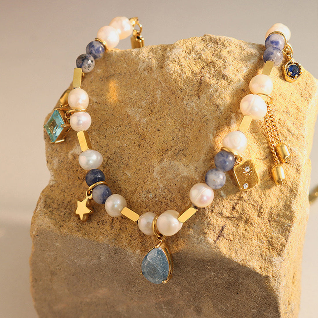 gold beaded charm necklace