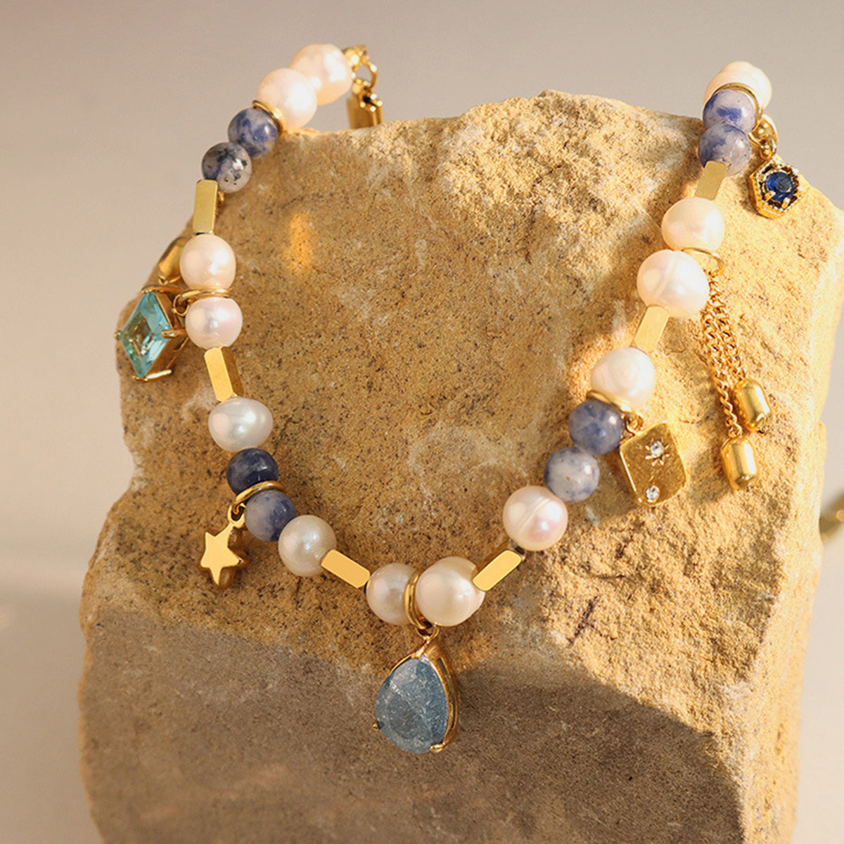 gold beaded charm necklace