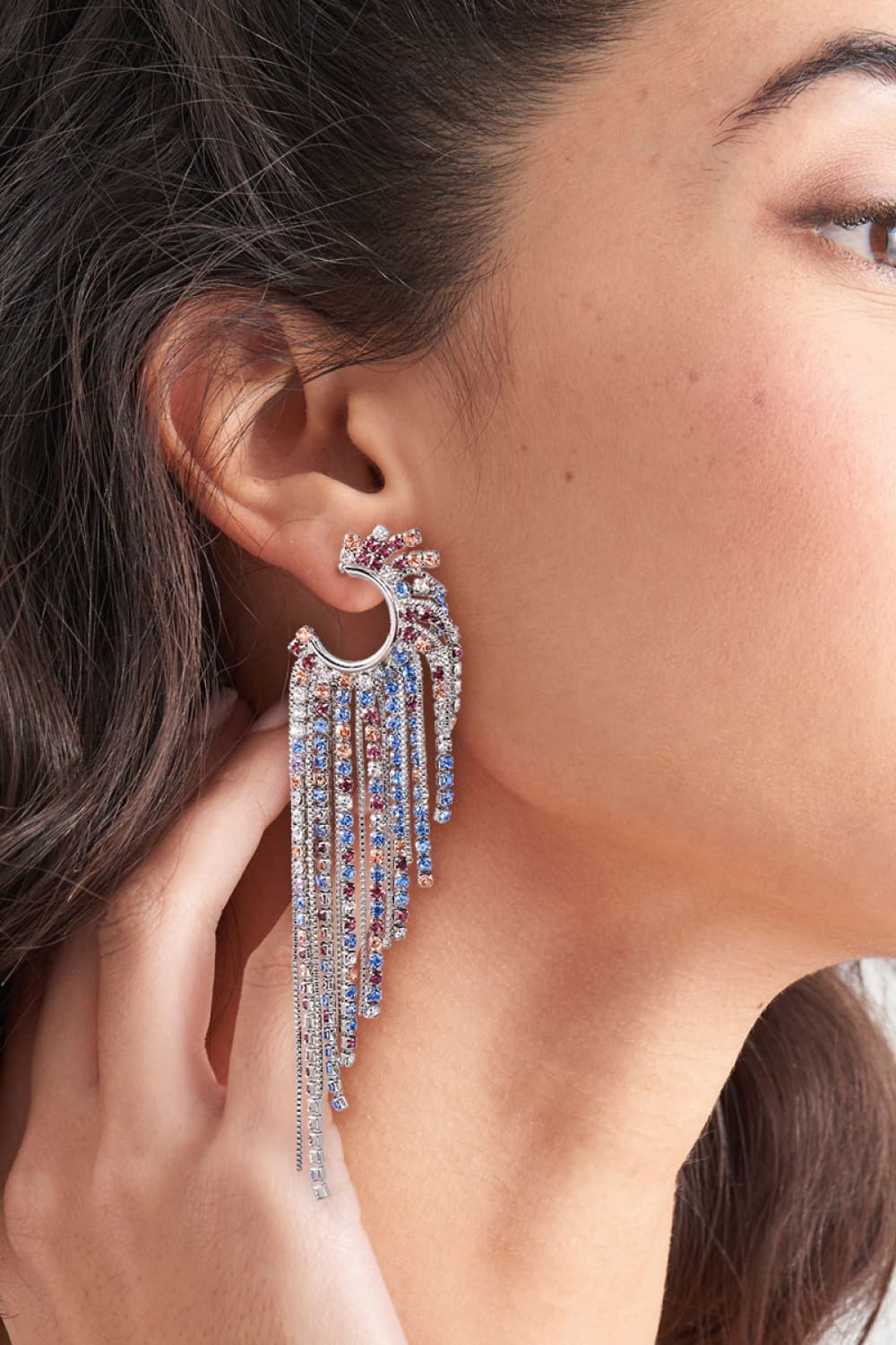 fringed crystal drop hoops