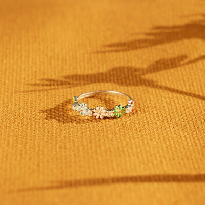floral zircon silver ring