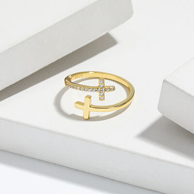 double cross zircon silver ring