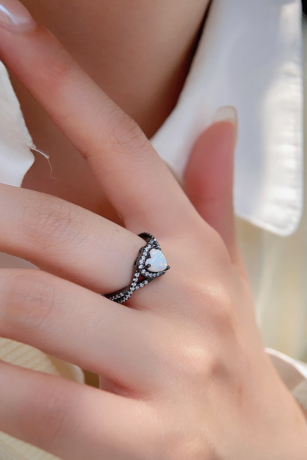black gold opal heart ring